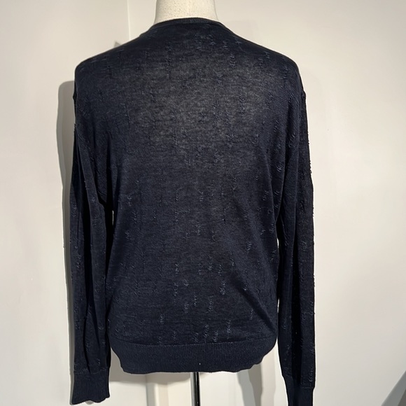 John Varvatos  size XL Navy slubbed 100 % Linen 5 button Cardigan - Picture 2 of 3